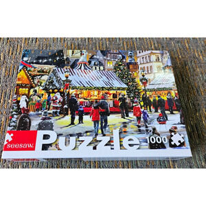 Seesaw 1000 Piece Christmas Jigsaw Puzzle Christmas in Town 19.7" x 26.8" EUC